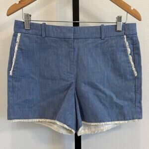 J. Crew Flat Front Blue Cotton Shorts with Fringe Pockets Sz 6 Casual Preppy